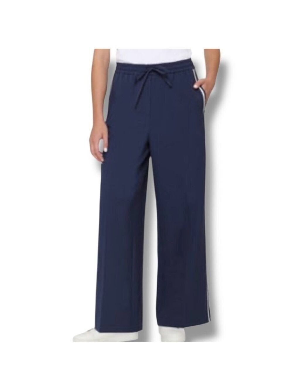 RACHEL ROY Navy Blue Wide Leg Stretch Waist w/ Drawstring Track Pants US Sz L